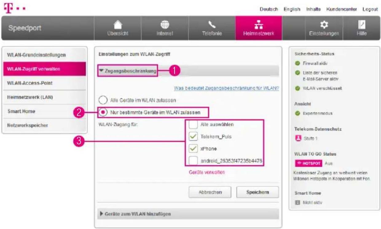 T-Mobile Speedport Smart 2 - WLAN-Zugangsbeschränkung einstellen - 1