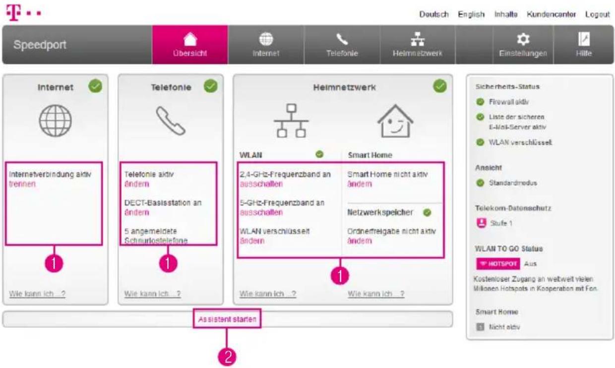 T-Mobile Speedport Smart 2 - Übersicht der Einstellungen Ihres Speedport - 1
