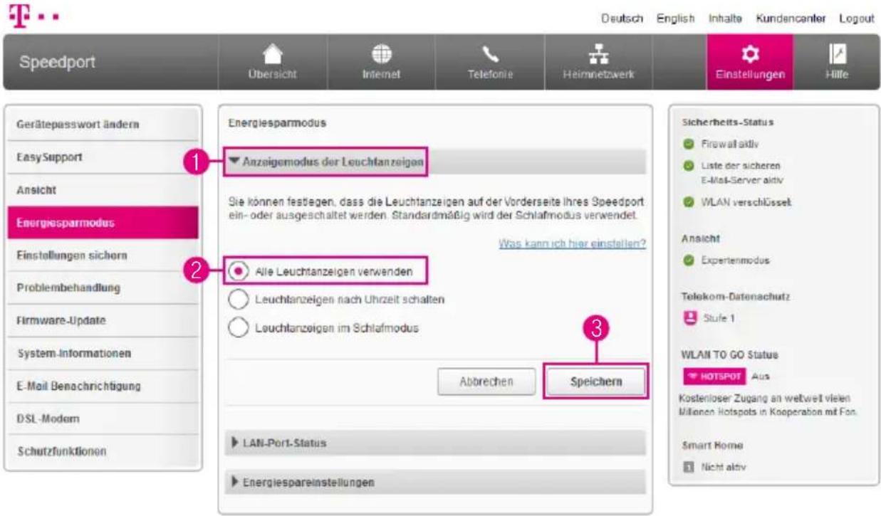 T-Mobile Speedport Smart 2 - Leuchtanzeigen an der Vorderseite des Speedport verwenden - 1