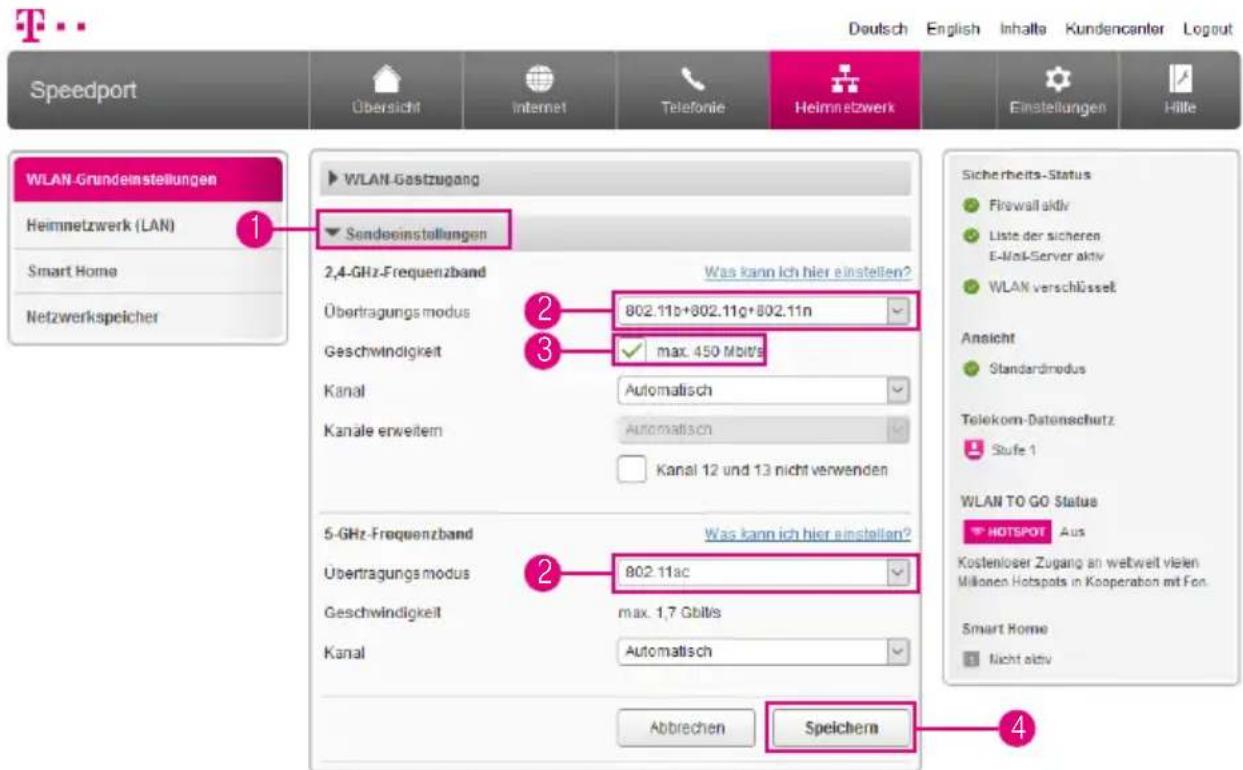 T-Mobile Speedport Smart 2 - WLAN-Übertragungsmodus einstellen - 1