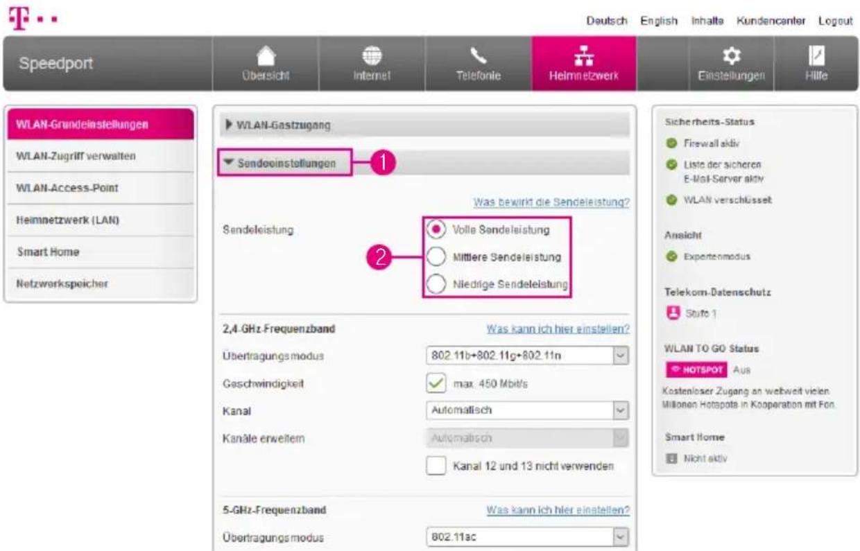 T-Mobile Speedport Smart 2 - WLAN-Sendeleistung einstellen - 1