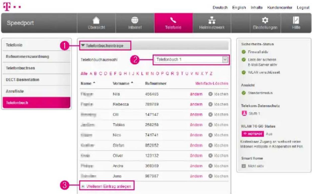 T-Mobile Speedport Smart 2 - Telefonbucheintrag anlegen - 1