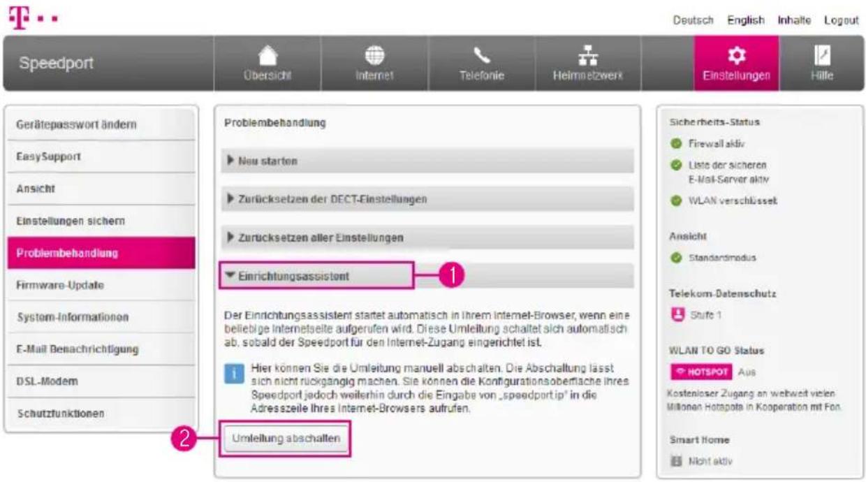 T-Mobile Speedport Smart 2 - Automatischen Einrichtungsassistenten abschalten - 1