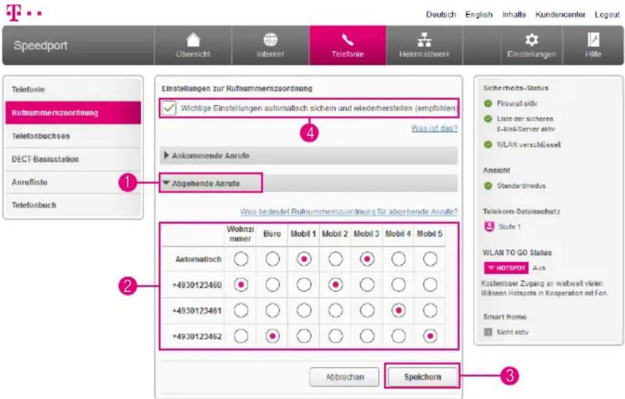T-Mobile Speedport Smart 2 - Rufnummernzuordnung für abgehende Anrufe - 1