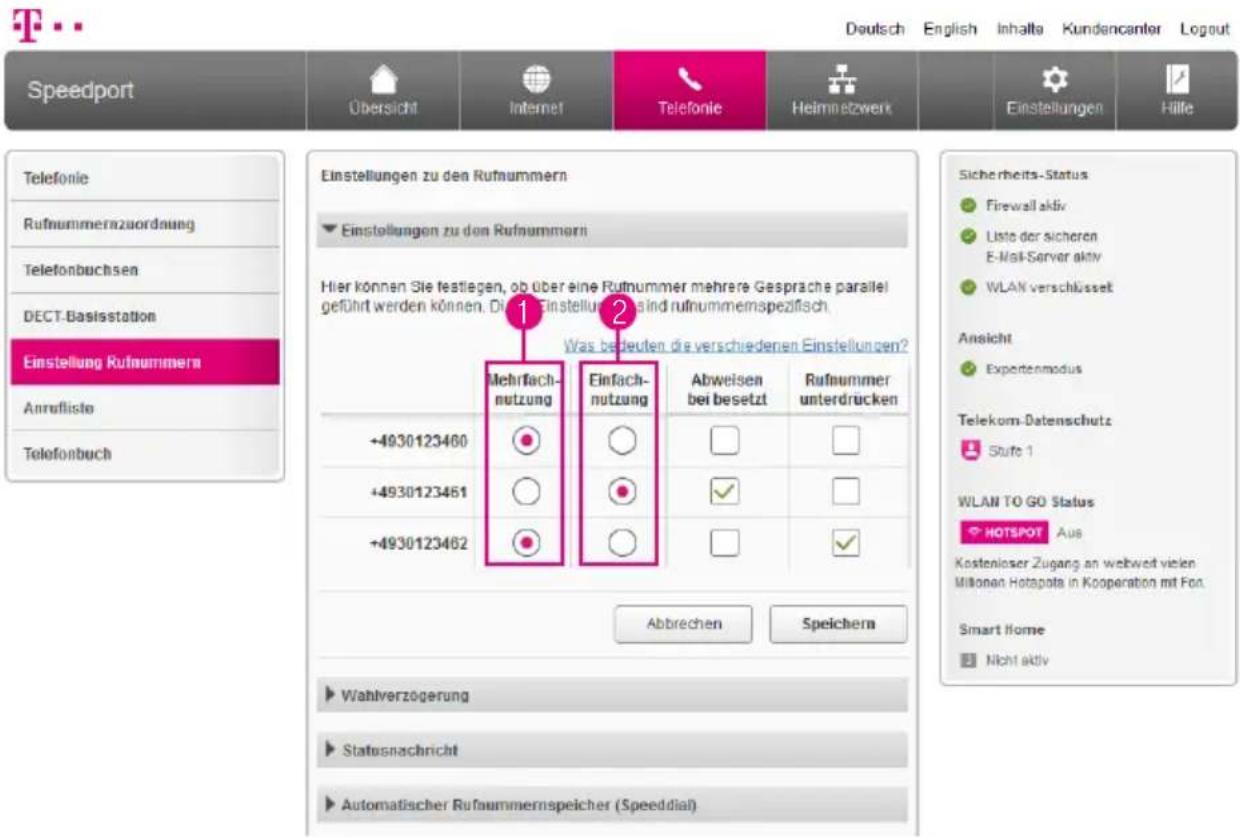 T-Mobile Speedport Smart 2 - Mehrfachnutzung von Rufnummern - 1