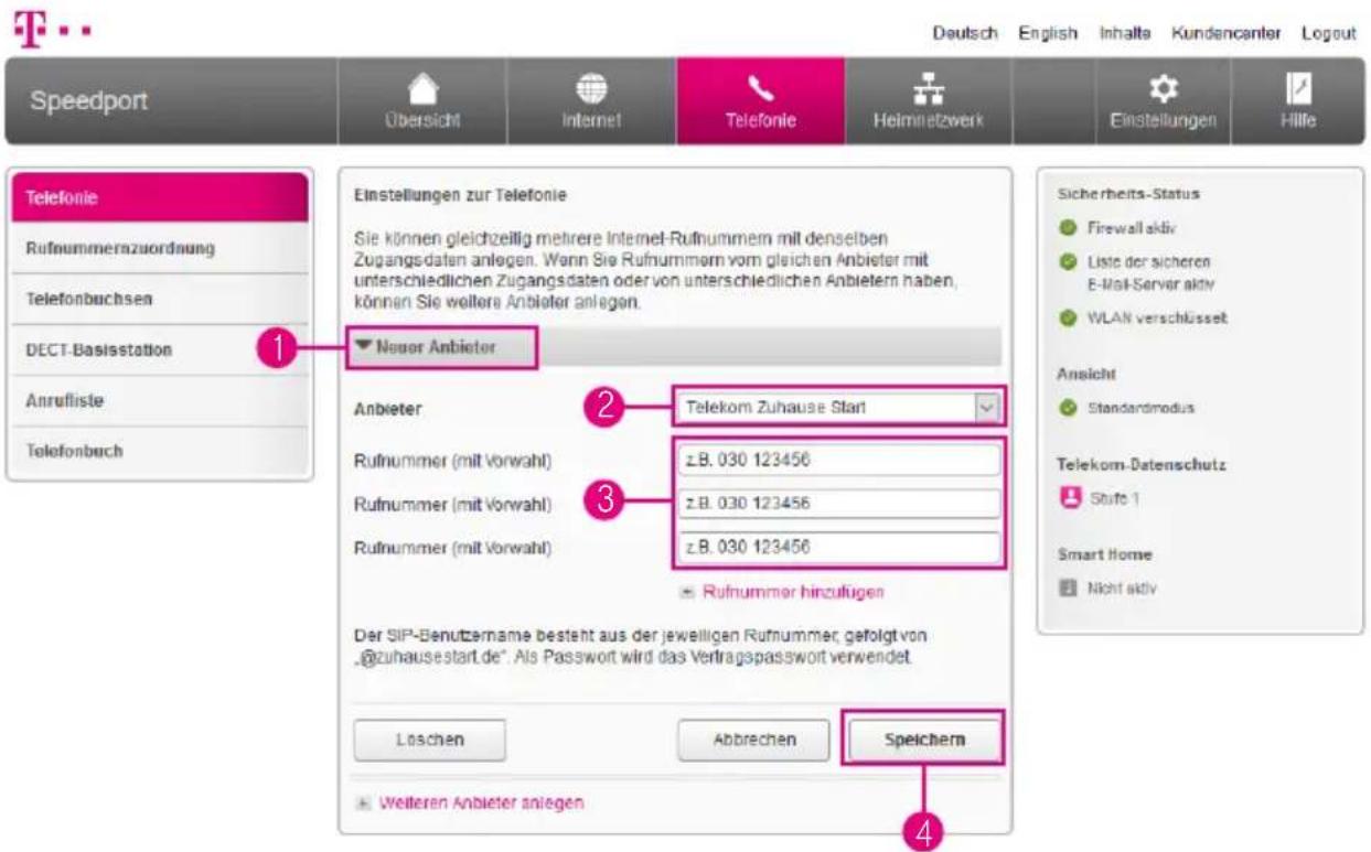 T-Mobile Speedport Smart 2 - Telefonie für Telekom Zuhause Start anlegen (Fortsetzung) - 1