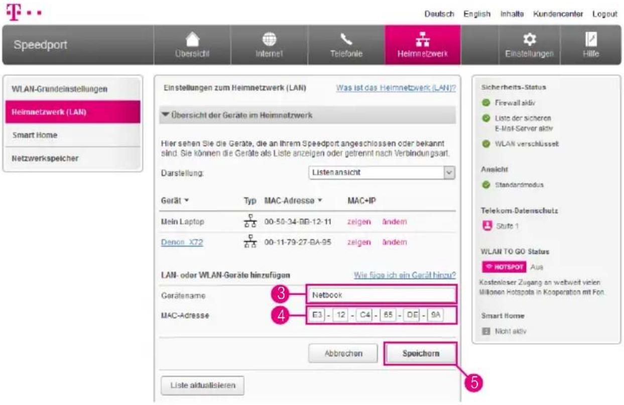 T-Mobile Speedport Smart 2 - Heimnetzwerk (LAN) - Gerät manuell hinzufügen (Fortsetzung) - 1