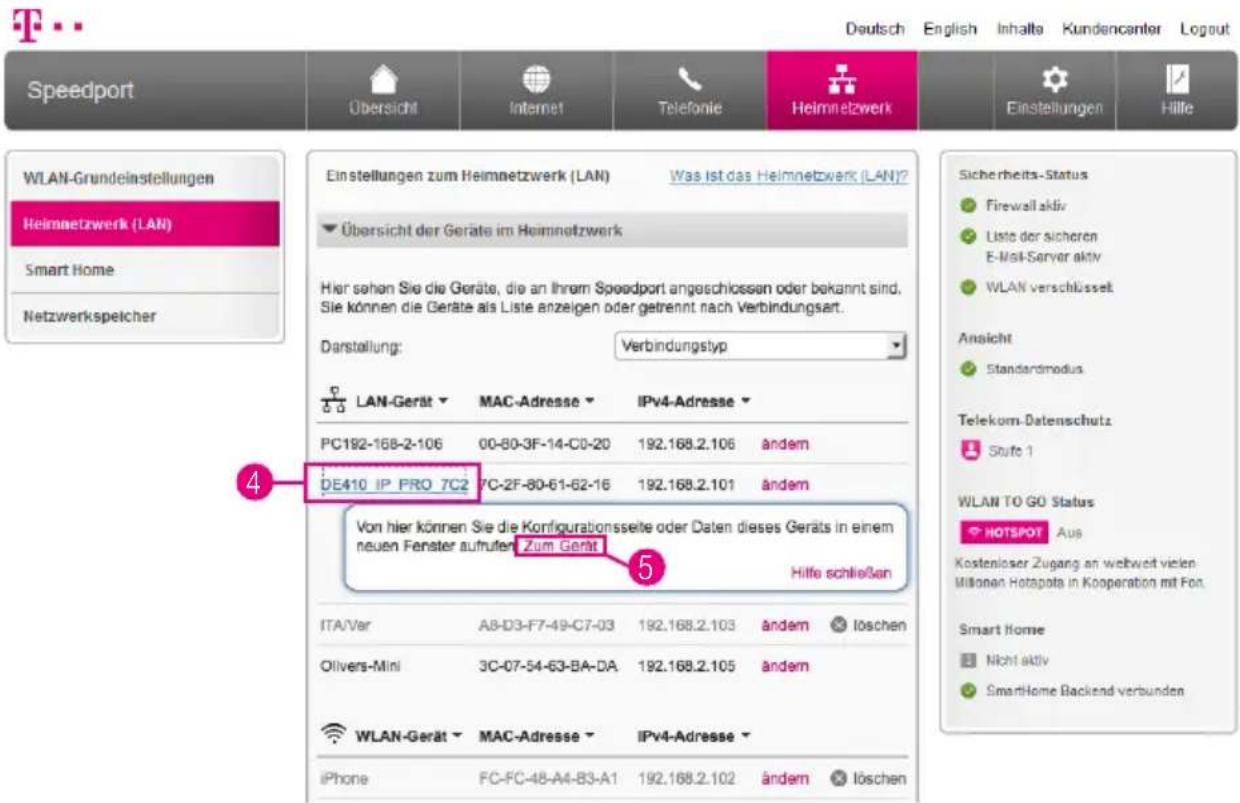 T-Mobile Speedport Smart 2 - Heimnetzwerk (LAN) - Übersicht der Geräte - 1