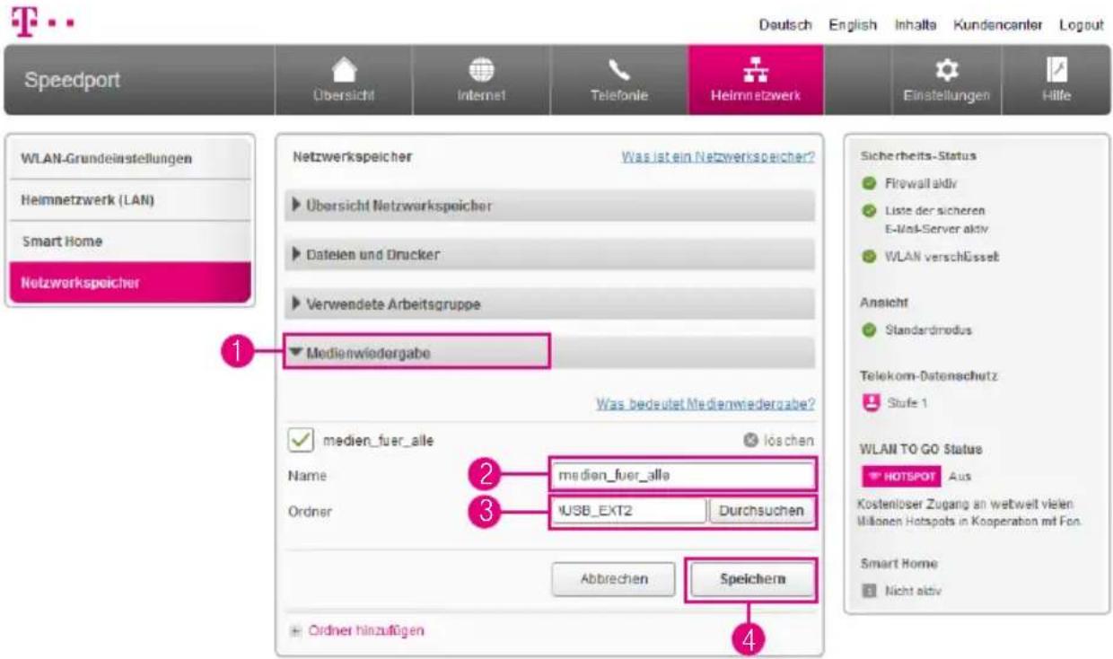 T-Mobile Speedport Smart 2 - Ordner für Medienwiedergabe freigeben (Fortsetzung) - 1
