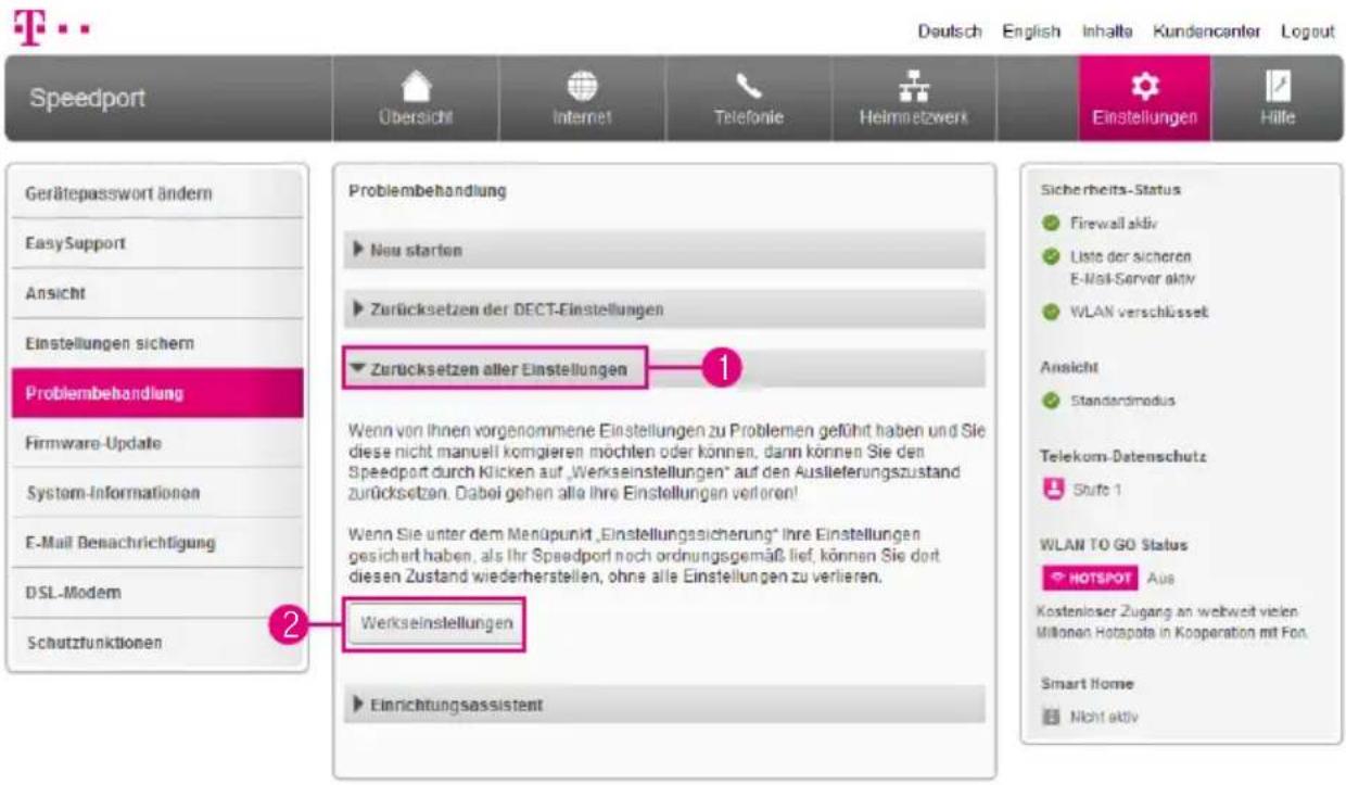 T-Mobile Speedport Smart 2 - Speedport zurücksetzen - 1
