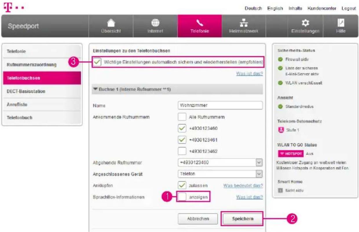 T-Mobile Speedport Smart 2 - SprachBox-Informationen anzeigen - 1
