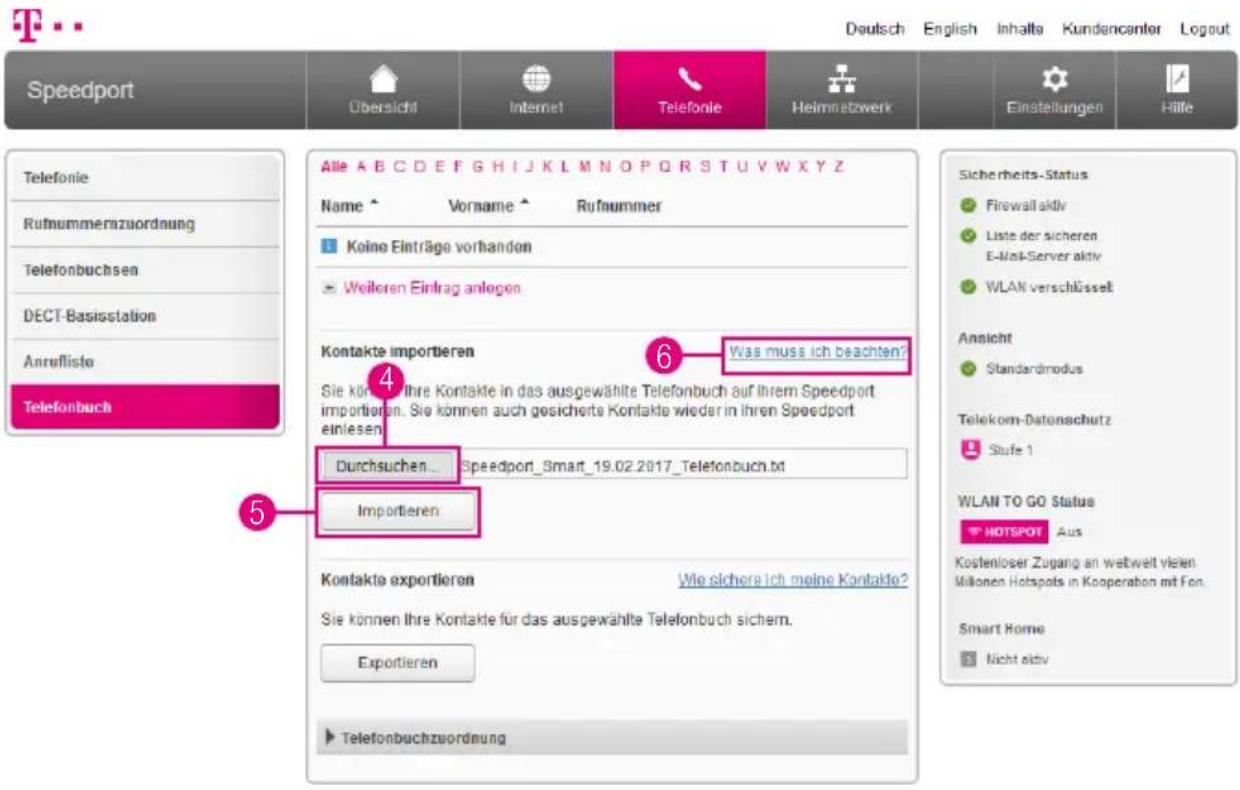 T-Mobile Speedport Smart 2 - Telefonbucheinträge importieren - 1