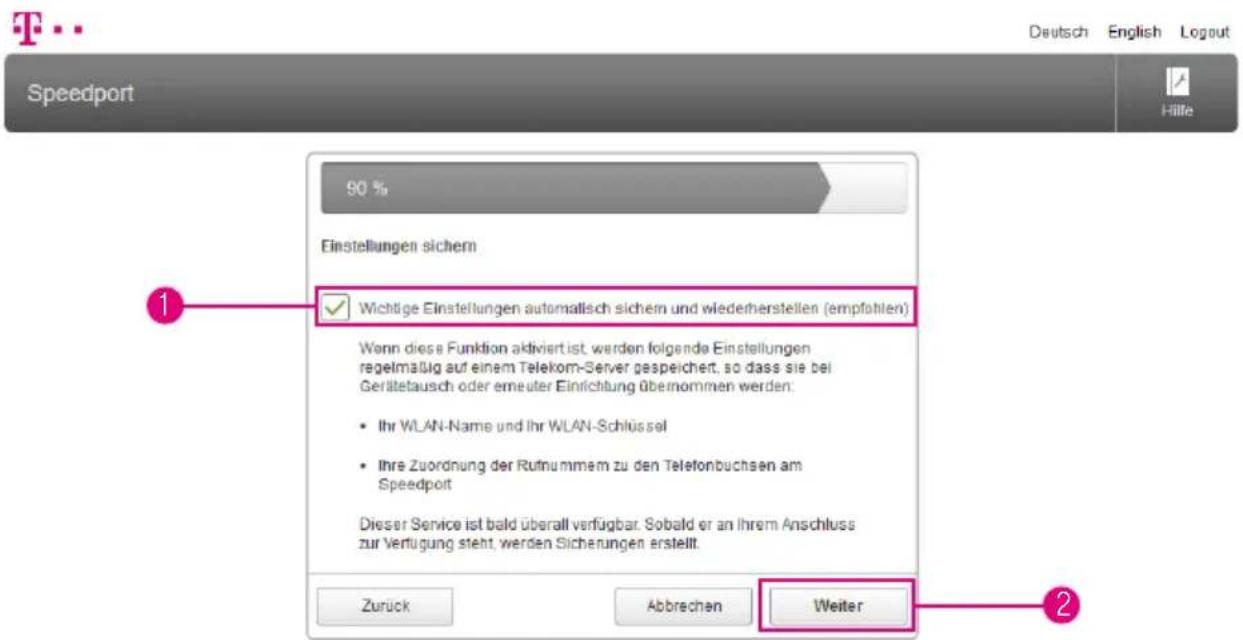 T-Mobile Speedport Smart 2 - Einstellungen sichern (Fortsetzung) - 1