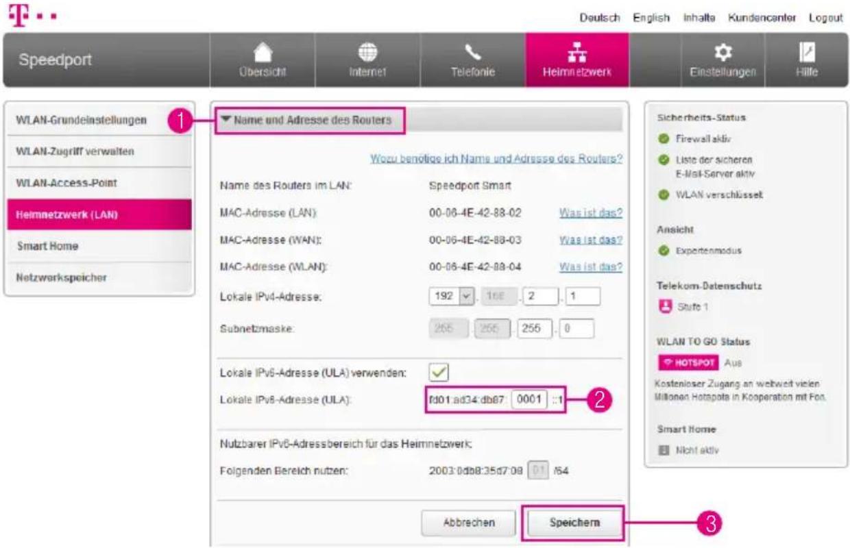 T-Mobile Speedport Smart 2 - Heimnetzwerk (LAN) - Lokale IPv6-Adresse ändern - 1