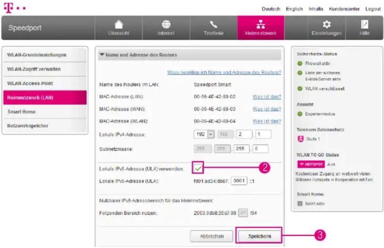 T-Mobile Speedport Smart 2 - Heimnetzwerk (LAN) - Lokale IPv6-Adresse verwenden (Fortsetzung) - 1