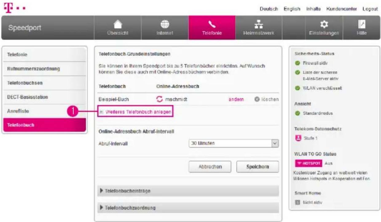T-Mobile Speedport Smart 2 - Telefonbuch anlegen - 1