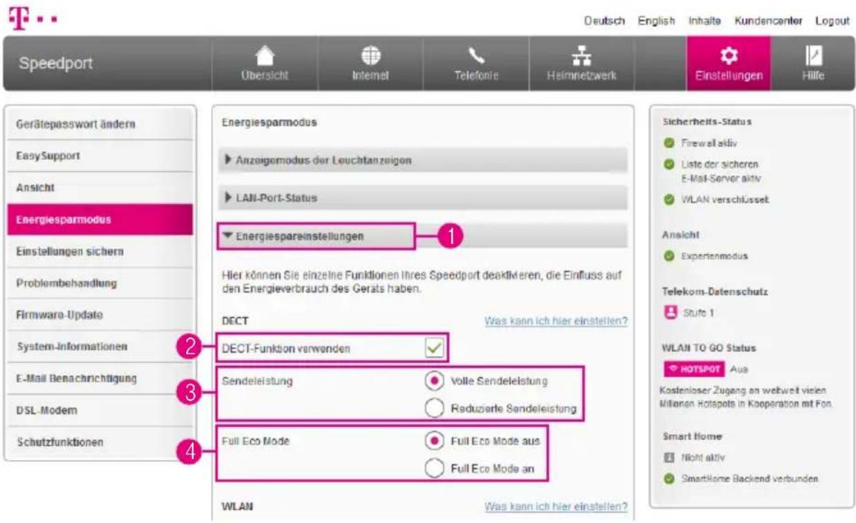 T-Mobile Speedport Smart 2 - Energiespareinstellungen anpassen - 1
