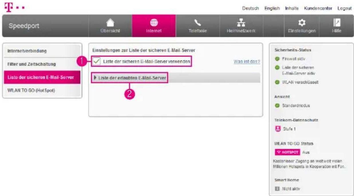 T-Mobile Speedport Smart 2 - Liste der sicheren E-Mail-Server verwenden - 1