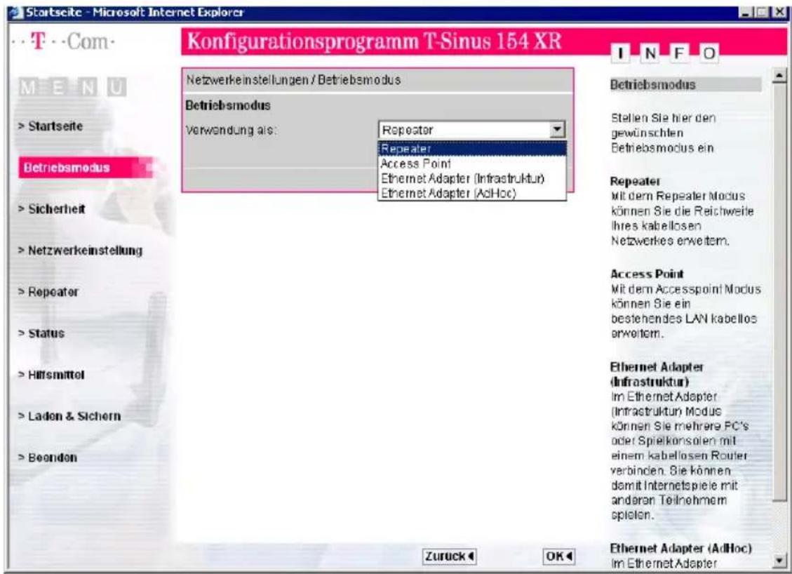 T-Mobile Sinus 154 XR - Betriebsmodus einstellen - 1