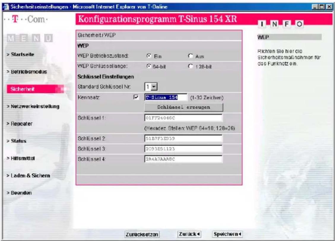 T-Mobile Sinus 154 XR - WEP-Verschlüsselung - 1