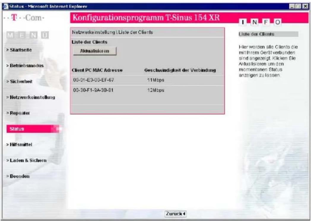 T-Mobile Sinus 154 XR - Liste der Clients - 1
