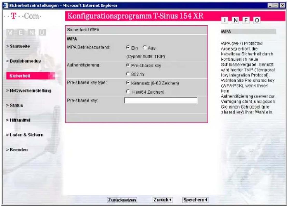T-Mobile Sinus 154 XR - WPA-Verschlüsselung - 1