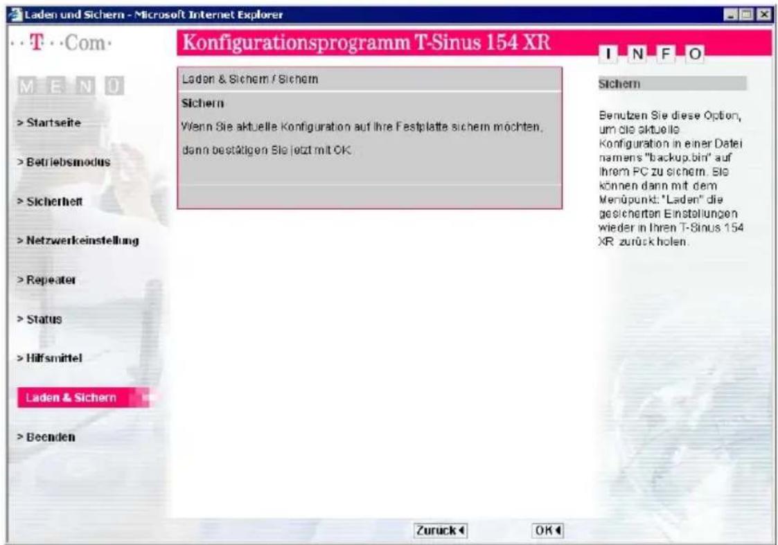 T-Mobile Sinus 154 XR - Sicherung der Konfigurationsdaten - 1