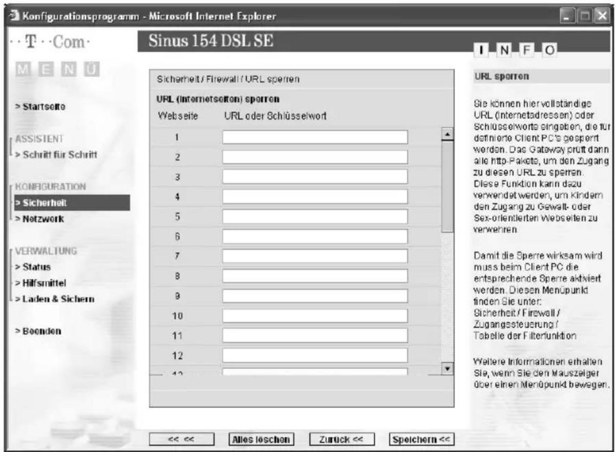 T-Mobile Sinus 154 DSL SE - Zugriff auf bestimmte Internet-Seiten unterbinden - 1