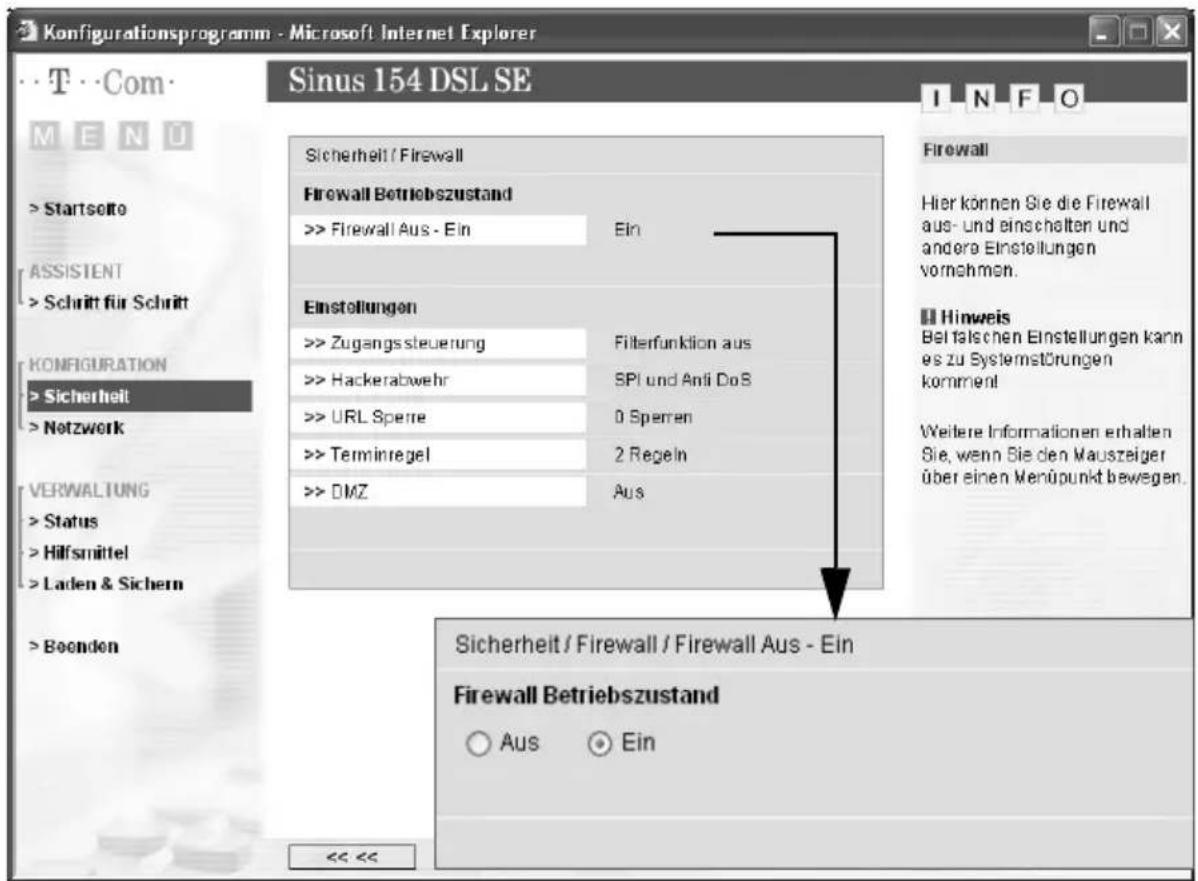 T-Mobile Sinus 154 DSL SE - Firewall aktivieren - 1