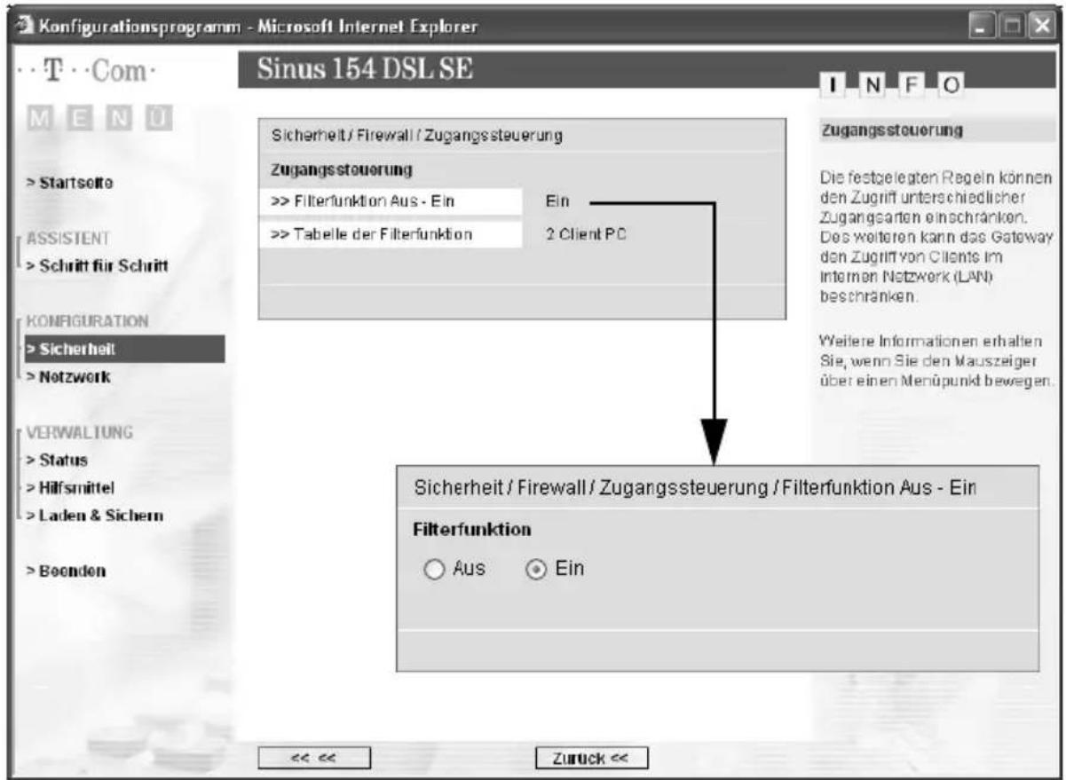 T-Mobile Sinus 154 DSL SE - Filterfunktion aktivieren - 1