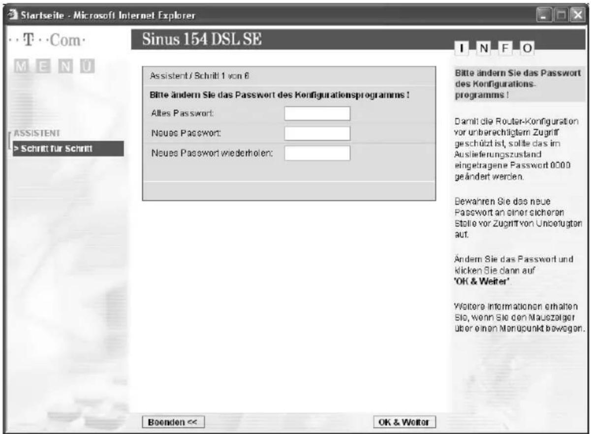 T-Mobile Sinus 154 DSL SE - Basiskonfiguration des Netzzugangs mit dem Assistenten - 1