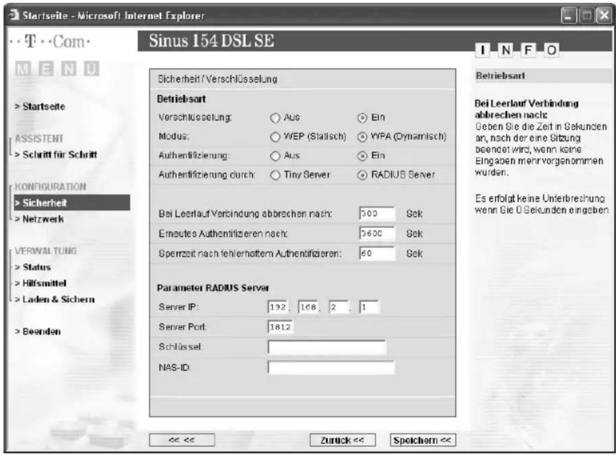 T-Mobile Sinus 154 DSL SE - RADIUS Server - 1