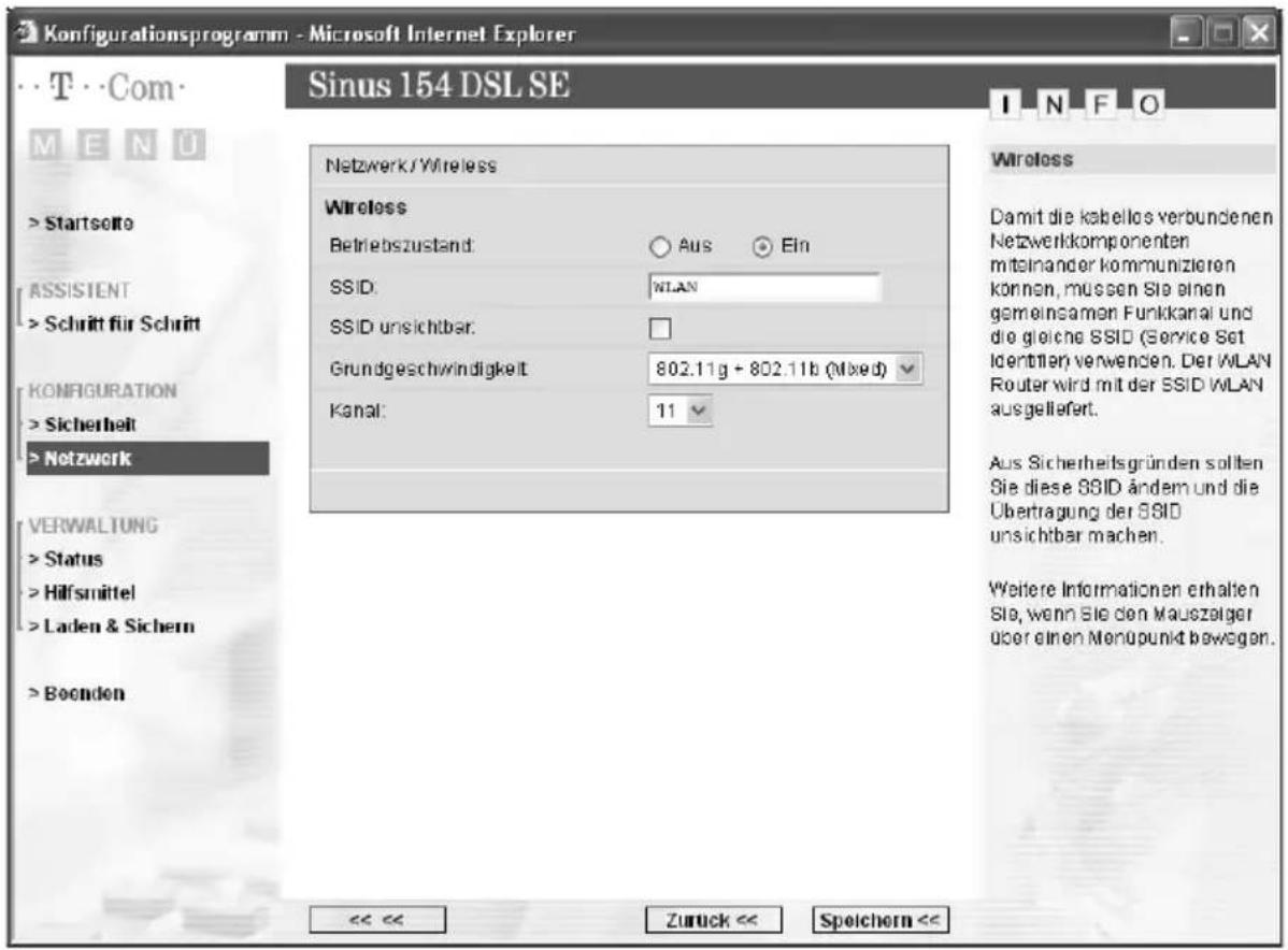 T-Mobile Sinus 154 DSL SE - Wireless – Konfiguration für das kabellose Netzwerk - 1