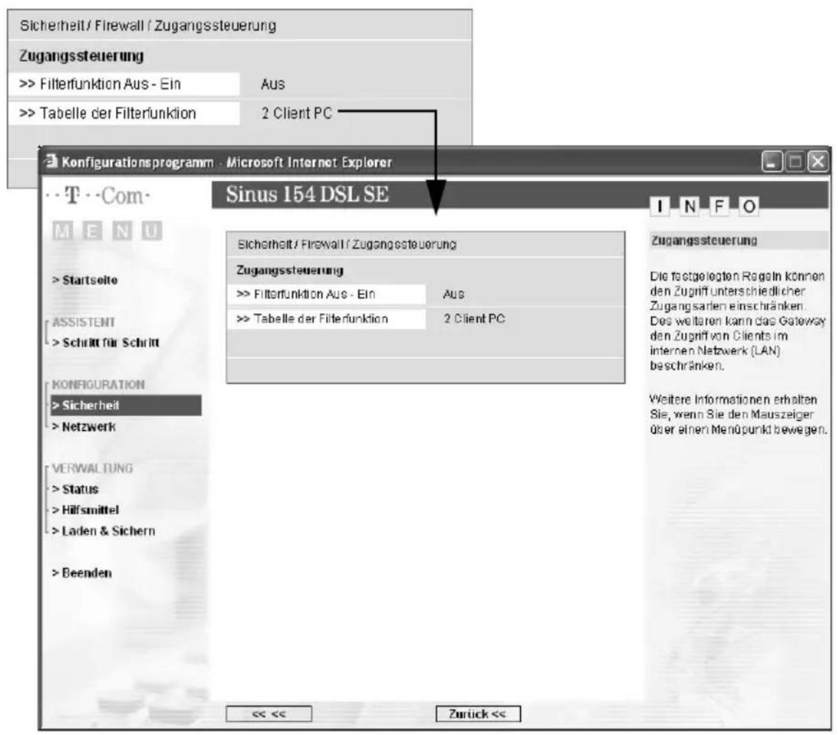 T-Mobile Sinus 154 DSL SE - Rechner zum Sperren auswählen - 1