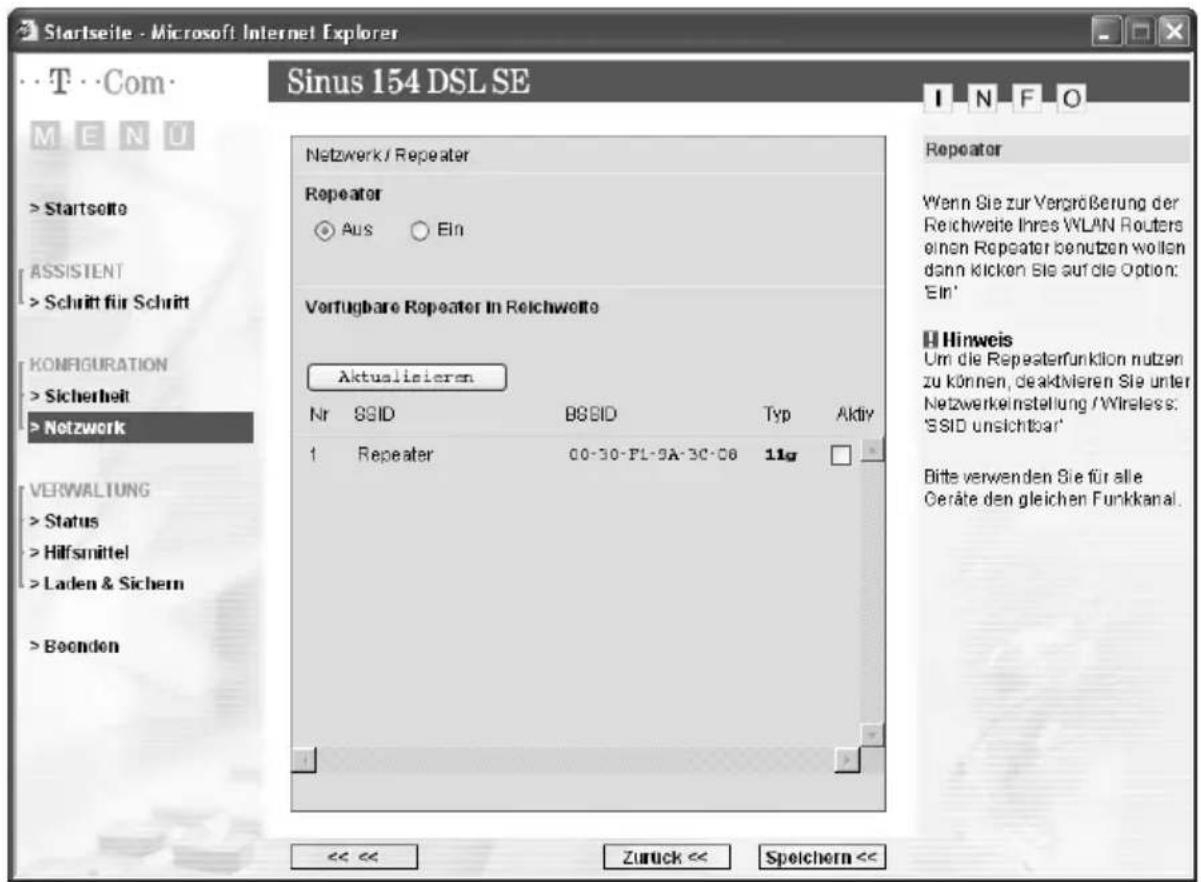 T-Mobile Sinus 154 DSL SE - Repeater konfigurieren - 1