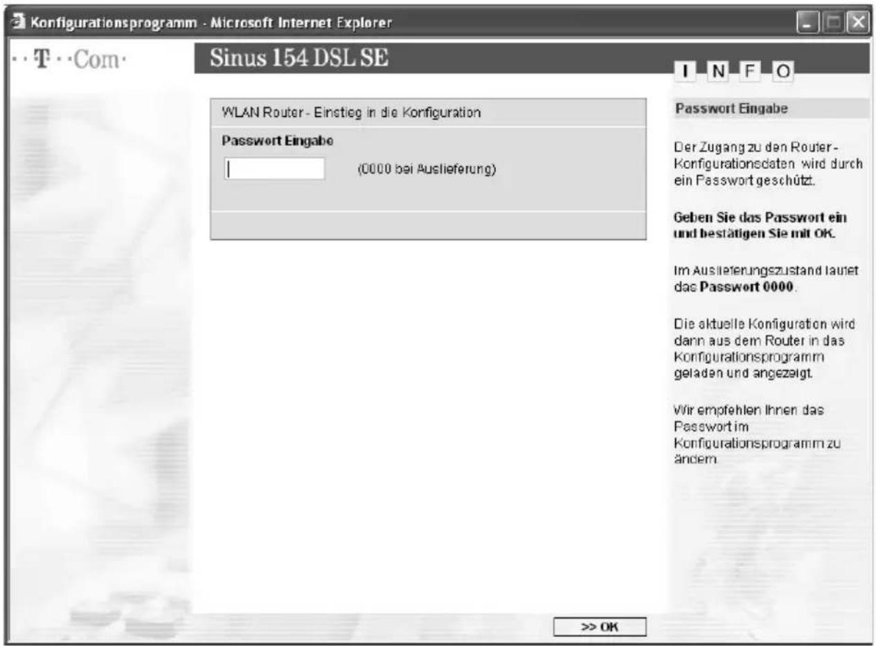 T-Mobile Sinus 154 DSL SE - Anmelden beim Konfigurationsprogramm - 1