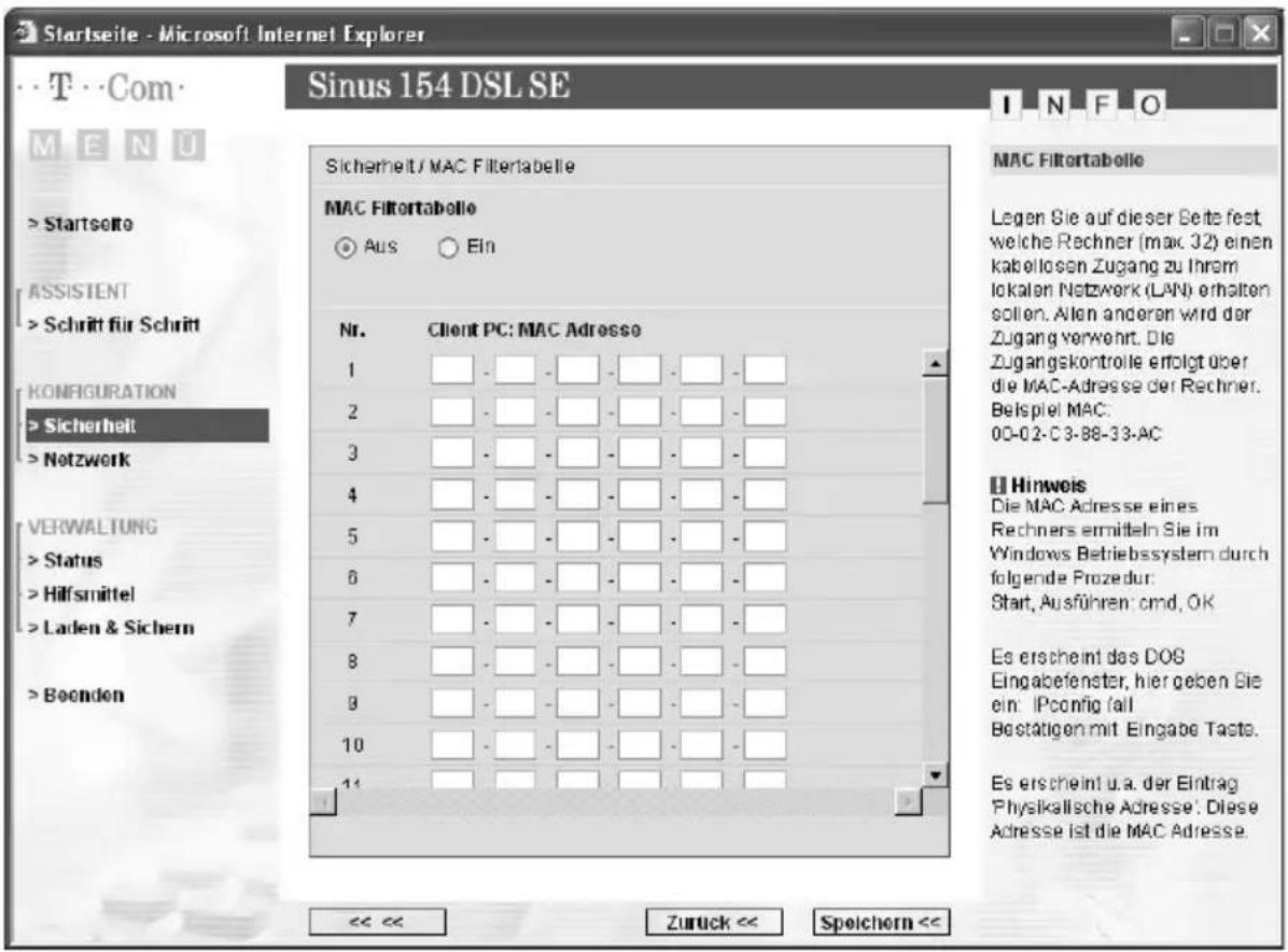 T-Mobile Sinus 154 DSL SE - MAC-Zugangskontrolle - 1