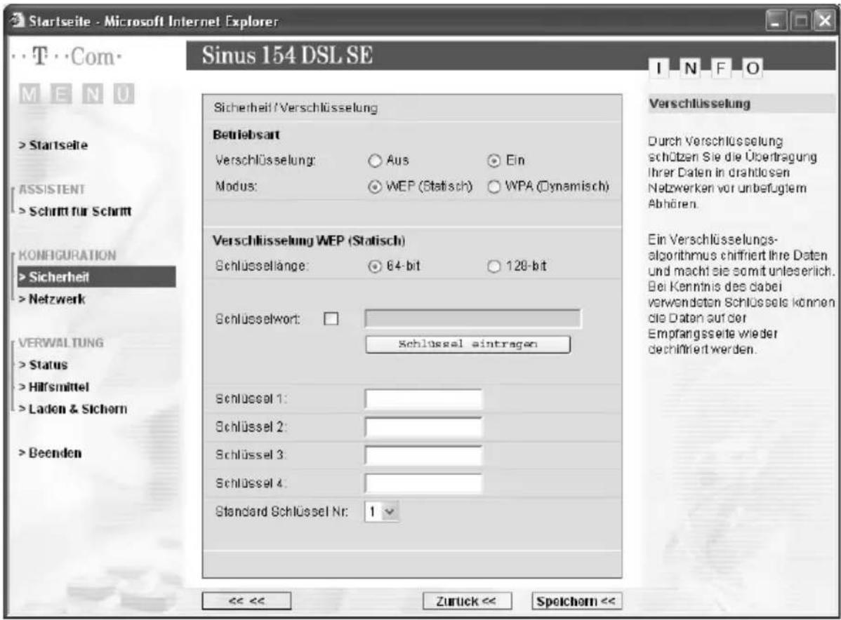 T-Mobile Sinus 154 DSL SE - WEP-Verschlüsselung - 1