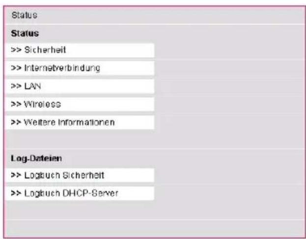 T-Mobile Sinus 1054 DSL - Menü Status - 1