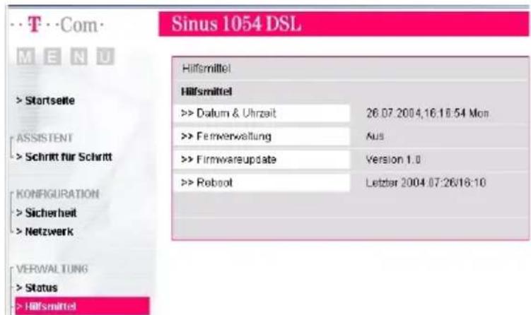 T-Mobile Sinus 1054 DSL - Menü Hilfsmittel - 1