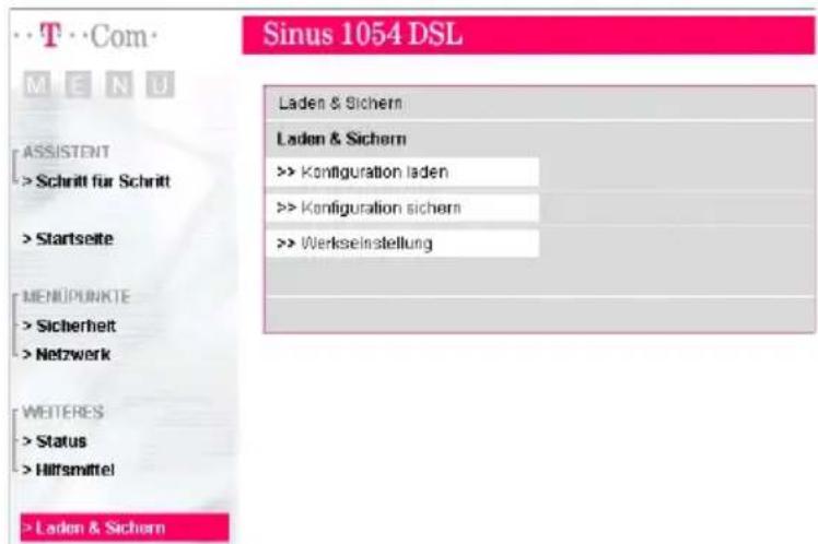 T-Mobile Sinus 1054 DSL - Menü Laden & Sichern - 1