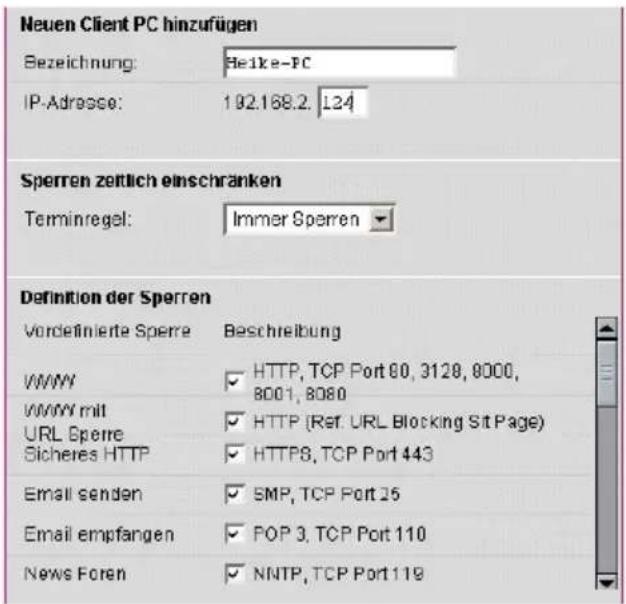 T-Mobile Sinus 1054 DSL - Tabelle der Filter einrichten - 3