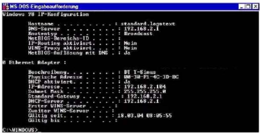 T-Mobile Sinus 1054 DSL - DOS: IP Konfiguration des Rechners - 2