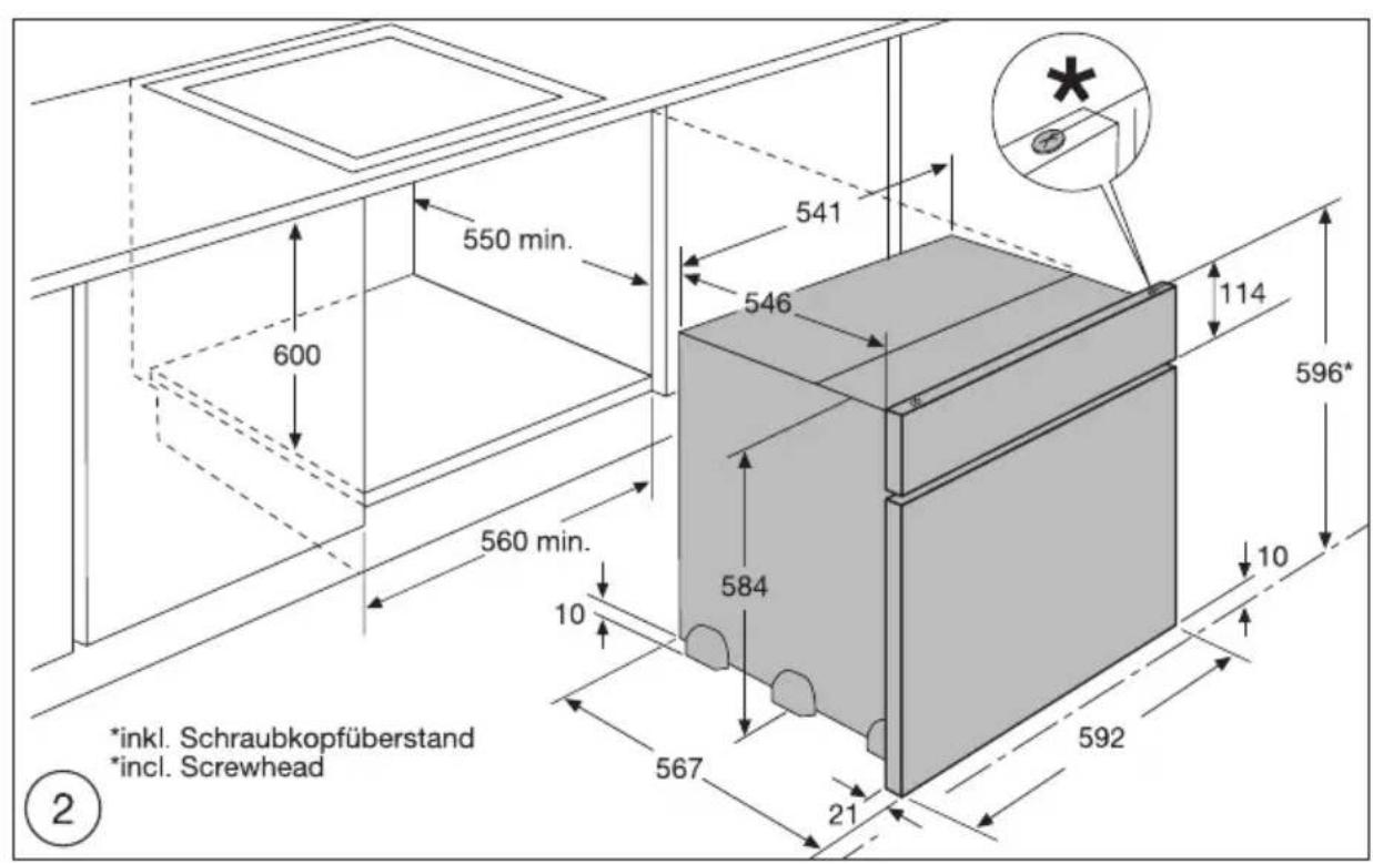 550 min. 600 560 min. 10 541 546 584 567 21 592 114 596* 10 *inkl. Schraubkopfüberstand *incl. Screwhead 2