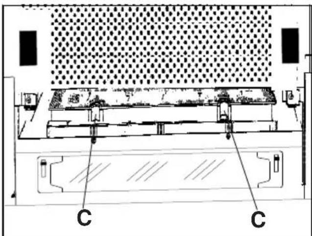 Technical diagram of a mechanical assembly with labeled components C, showing internal components and structural layout.