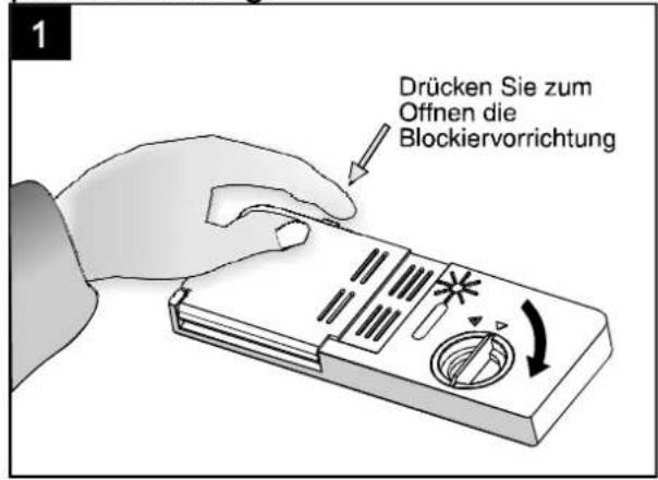 Drücken Sie zum Offnen die Blockiervorrichtung