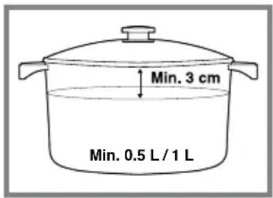 Min. 3 cm Min. 0.5 L / 1 L