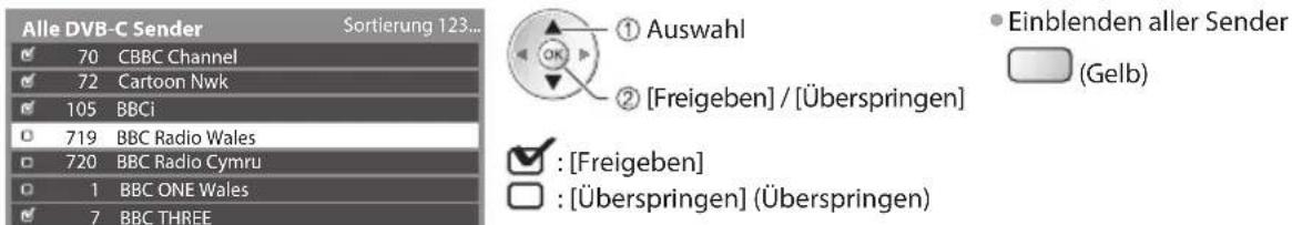 PANASONIC Viera TX-P42GTS31 - Überspringen unerwünschter DVB-Sender, Bearbeiten von DVB-Programmen [Senderliste] - 1