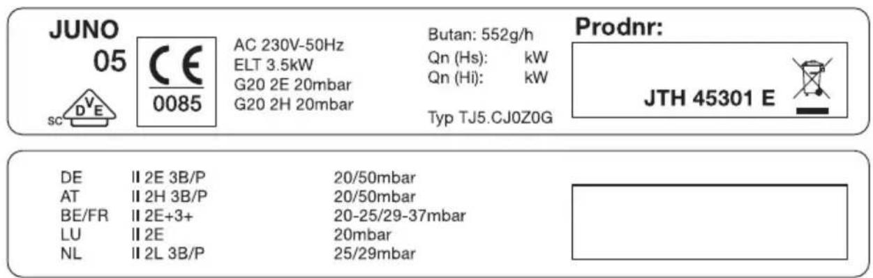 Juno Electrolux JTH45301W - Typenschild - 1