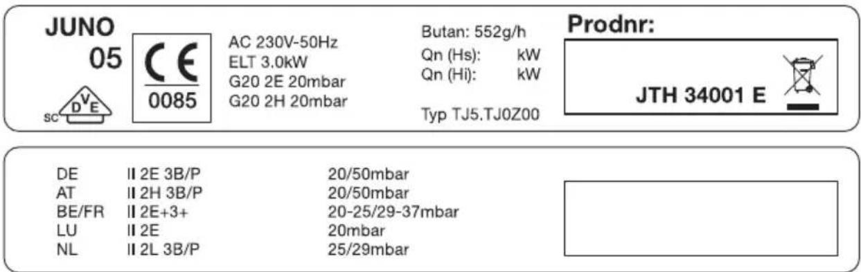 Juno Electrolux JTH34001B - Typenschild - 1